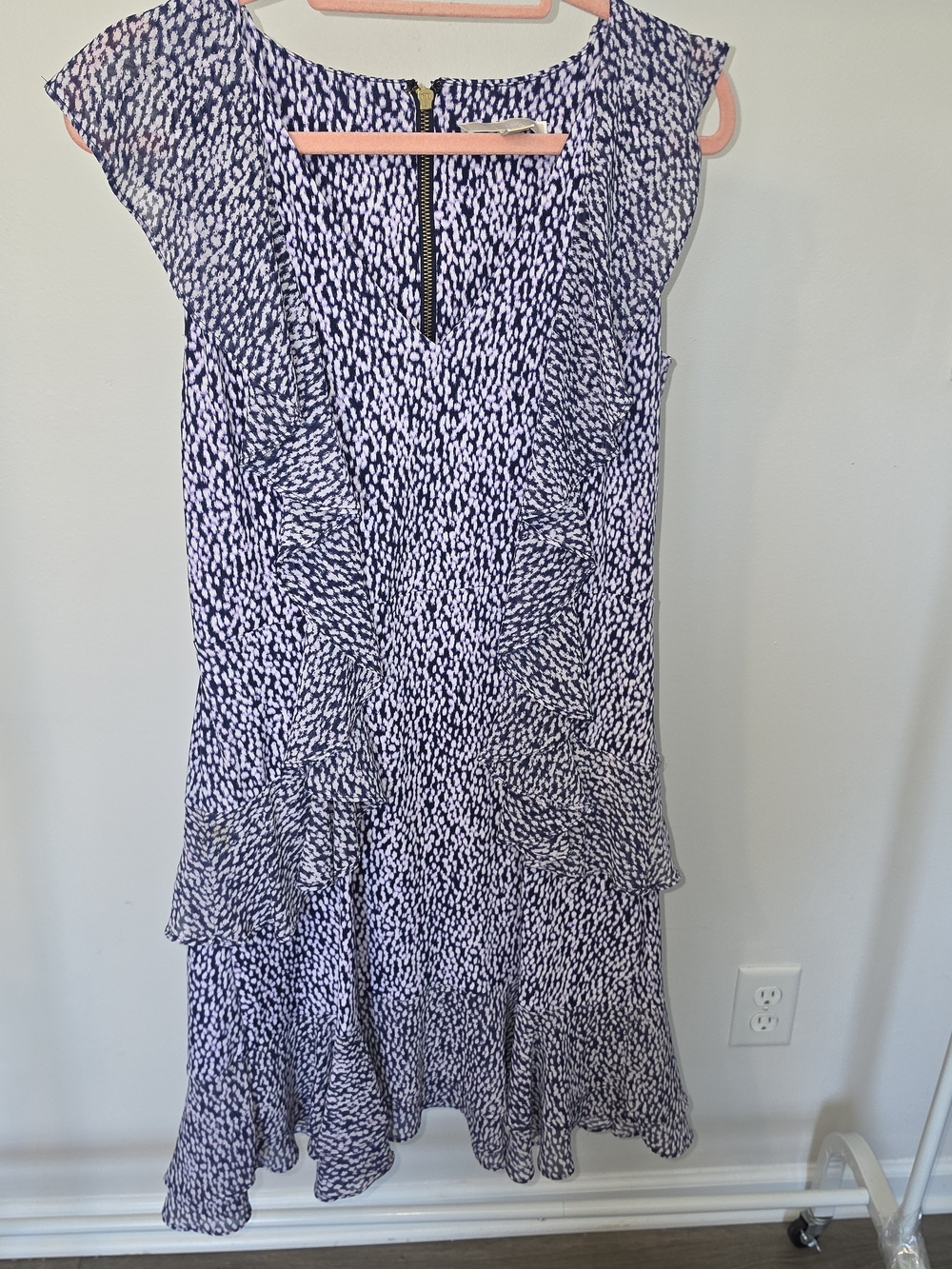 Michael Kors Purple & White Printed Ruffle Midi Dress